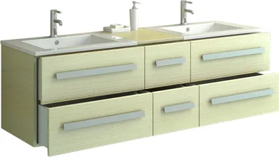 Produktbild von Badset Eiche Badmöbel Holz Waschtisch Waschbecken Unterschrank hell für 2 Personen Holzoptik oak Set 2 Unterschränke mit SMC-Waschbecken 1 Mittelschrank 2 Spiegel Doppelwaschbecken Doppelwaschtisch modern Schubladen Aluminium-Griffe wasserfestes Furnier Ablage Badschrank Badschränke Stauraum Badezimmer Badezimmerschrank Hängeschrank Zürich II Jet-Line
