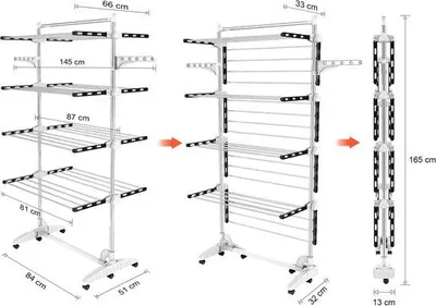 Produktbild von Ibenzoa® Klappbarer Wäscheständer (Wäscheturm) – 4 Ebenen & 2 Seitenflügel, mit Rollen, Edelstahl, platzsparend für Innen & Außen