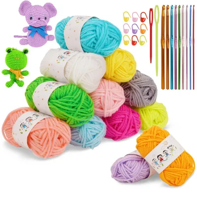 Häkelset, 12 Farben Acrylgarn + 9 Haken, 20g pro Farbe