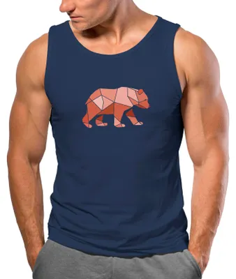 Produktbild von Herren Tank-Top Polygon Grafik Bär Outdoor Motive Printshirt Natur Muskelshirt Neverless® navy L