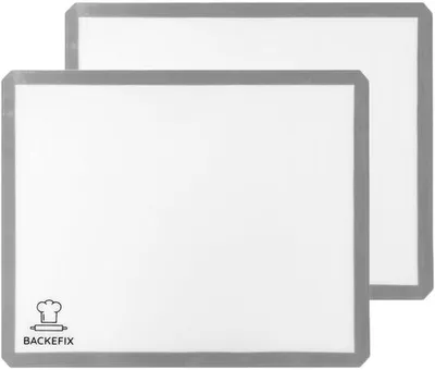 Zdjęcie produktu dla Silikonowe maty do pieczenia Backofix 40 x 30 cm, zestaw 2 sztuk, wielokrotnego użytku, wolne od substancji szkodliwych, z możliwością przycięcia na wymiar, nadające się do mycia w zmywarce