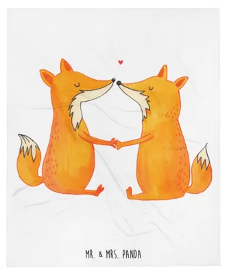 Produktbild von Mr. & Mrs. Panda Flauschige Decke Füchse Liebe - Weiß - Geschenk, Fuchs, Kuscheldecke, Freundin, Couchdecke, Händchen Halten, Bettdecke, Ehe, Fox, Wohndecke