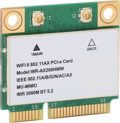 A close-up, angled view of a WiFi 6 PCI-e card.