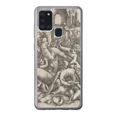 Produktbild von MuchoWow® Handyhülle Schutzhülle Hülle für Samsung Galaxy A21s Leda und der Schwan mit ihren vier Kindern - Gemälde von Meister IB mit dem Vogel Silikon Softcase Handy Hülle - Hartschale