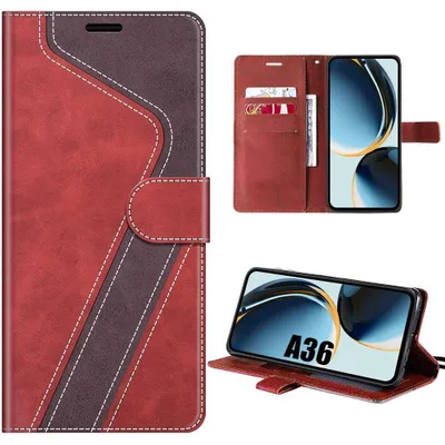 Image de Coque pour Samsung Galaxy A36 5G, Protection Rabat Anti-Rayures Antichoc Synthécuir Rouge Marron