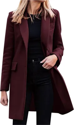 Produktbild von ASKSA Damen Winterjacke Langarm Revers Wintermantel Einreihig Damenmantel Strickjacke Warm Mantel, Rotwein, M