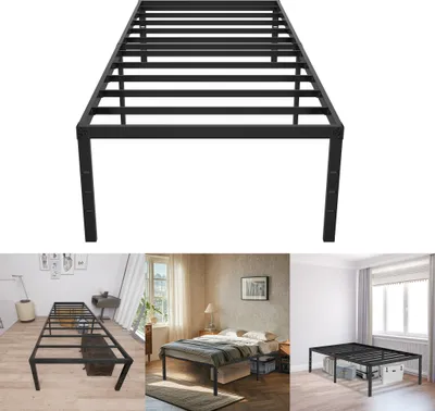 Produktbild von UISEBRT Modern Bettrahmen Metallbett 90x200 cm - Plattformbett aus Stahl mit 41,5 cm Höhe, Stauraum unter dem Bett für Schlafzimmer und Gästezimmer