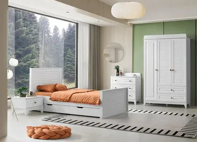 Produktbild von Kinderzimmer Set 4tlg. Bett Nachttisch Kommode und Kleiderschrank stilvoll