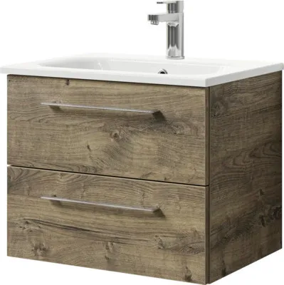 Produktbild von Pelipal Badmöbel-Set Sunline 121 BxHxT 61 x 50 x 46 cm Frontfarbe Eiche ribbeck mit Mineralguss-Waschtisch und Waschtisc
