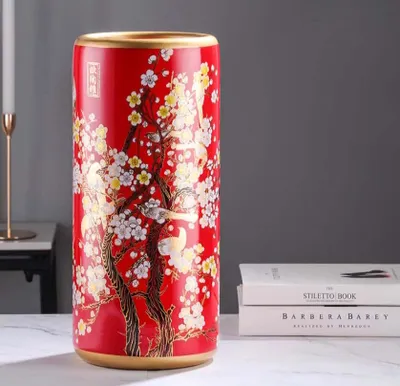 Immagine prodotto di Fine Asianliving Ceramic Umbrella Stand Vase Red Flowers Handmade - Saki D20xH45cm Decorative Vase Flower Vase Oriental Ceramic Vase Decoration Vase Modern Table Decoration Vase