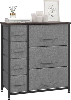 Produktbild von Aufbewahrungsbox mit 7 zusammenklappbaren Stoffschubladen – Hellgrau – 63,5 x 30 x 71 cm