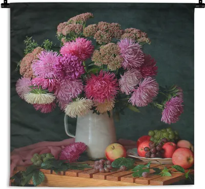 Produktbild von MuchoWow® Wandteppich Wandbehang Obst - Rosa - Stilleben 90x90 cm Tapisserie Dekoration Wandtuch - Wandaufhänger