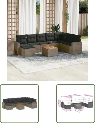 Produktbild von The Living Store 9-tlg. Garten-Sofagarnitur mit Kissen Grau Poly Rattan