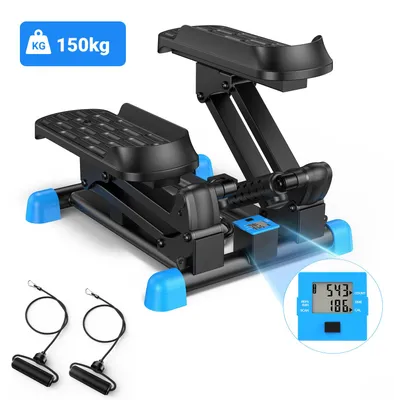 Produktbild von MERACH 3-in-1 Mini Stepper mit LCD-Display und Widerstandsbändern – großer 155-mm-Schritt, leise Stoßdämpfung, Ganzkörpertrainer bis 150 kg, schwarz