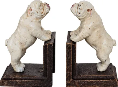 Produktbild von 2 Buchstützen Buchständer Bulldogge Hund Figur Eisen 15cm