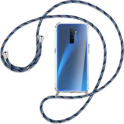Produktbild von Handykette Backcover-Schutzhülle mit Band (Metall silberfarben) für Realme X2 Pro - Blautöne