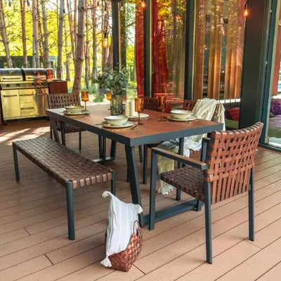 Produktbild von Casa Padrino Luxus Garten Möbel Set Braun / Grau - 1 Gartentisch & 4 Gartenstühle & 1 Gartenbank