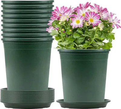 Immagine prodotto di Vasi da fiori in plastica da 16 cm, verdi, 3,8 l, rotondi