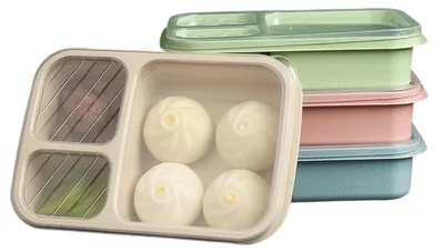 Produktbild von 4er-Set Bento-Boxen für Mittagessen und Snacks mit 3 Fächern, mikrowellen- und spülmaschinenfest - wiederverwendbare Vorratsdosen (4 Farben)