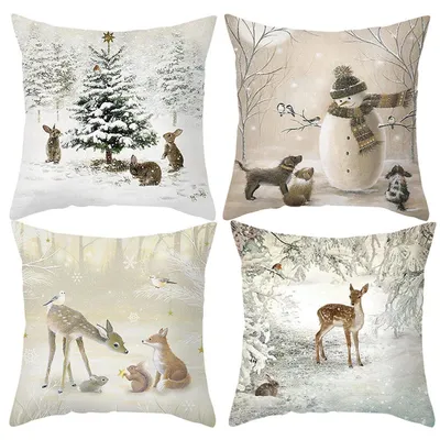 Immagine prodotto di Set di 4 federe decorative natalizie, 45x45 cm, in velluto e poliestere, per decorazioni invernali