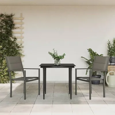 Imagen del producto de Juego de jardín de 3 piezas, color , con estructura de acero y tejido Textilene. Incluye una mesa y dos sillas. Ideal para balcones, terrazas y jardines