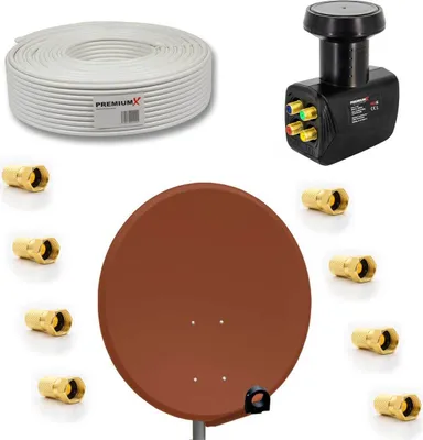 Produktbild von PremiumX SAT Anlage 80cm Antenne Aluminium Quad LNB 50m Kabel F-Stecker