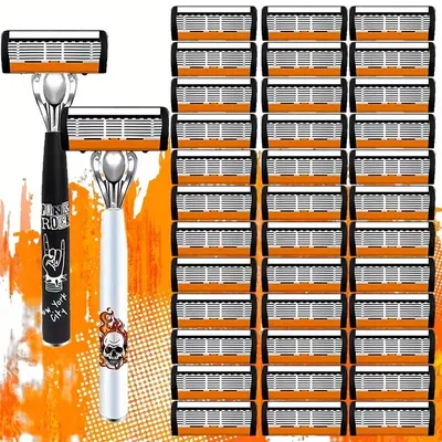 Produktbild von Rasierer Set 2 Griffe & 60 Ersatzklingen 6-Lagen Edelstahl Nassrasur