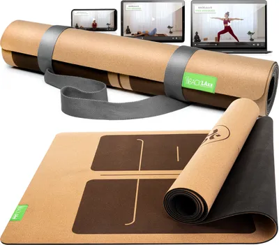 Produktbild von BACKLAxx® Kork Yogamatte mit Naturkautschuk inkl. Mattengurt - Nachhaltige Sportmatte (Fitnessmatte) rutschfest schadstofffrei mit Anti-Rutsch-Zonen
