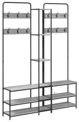 Produktbild von vidaXL Garderobenständer mit Schuhbank Sonoma-Grau 143 x 30 x 199,5 cm
