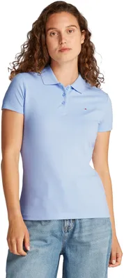 Produktbild von Tommy Jeans Damen Poloshirt Kurzarm Slim Essential Stretch, Blau (Sweet Blue), X