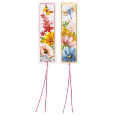 Immagine prodotto di Vervaco Lesezeichen Stickpackung Blumen, 2er Set, Zählmuster