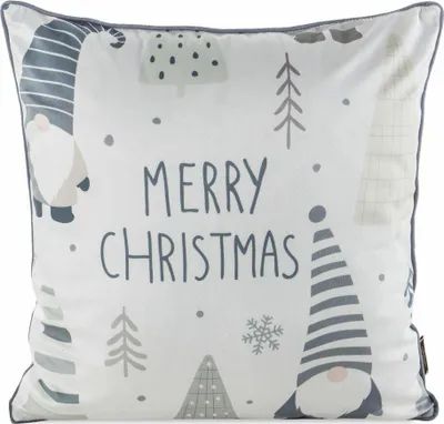 Image de EUROFIRANY | Taie d'oreiller de Noël - Taie d'oreiller décorative - 45 x 45 cm - Blanc Gris - Lutin de Noël - Inscription Merry Christmas - Housse de coussin - Noël