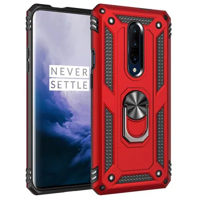 Obrázek produktu pro OnePlus 7 Pro Pouzdro s Kroužkem, Dvouvrstvé Tvrdé PC TPU, Nárazuvzdorné Pouzdro s Stojánku pro OnePlus 7 Pro červené