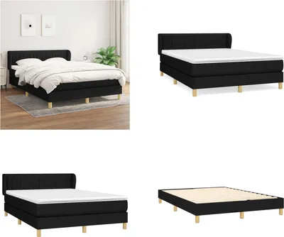 Produktbild von vidaXL Boxspringbett mit Matratze Schwarz 140x200 cm Stoff - Boxspringbett - Boxspringbetten - Bett - Schlafzimmermöbel