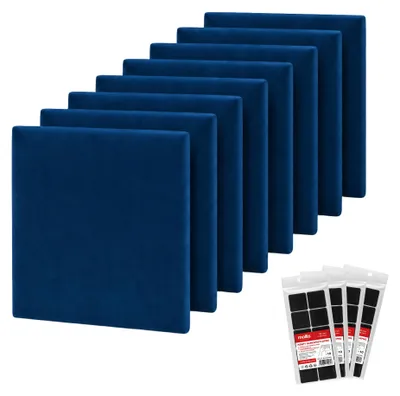 Produktbild von Wandpolster-Set STEGU 8 Stück Quadrat 30x30 cm Velours Klettband Dunkelblau