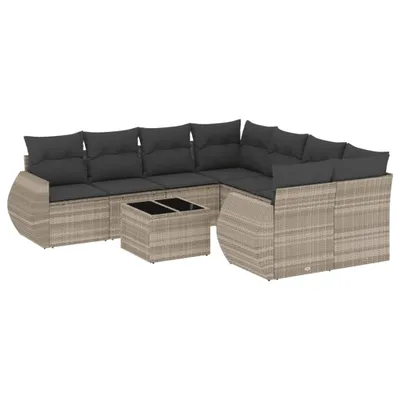 Produktbild von vidaXL 9-tlg. Garten-Sofagarnitur mit Kissen Hellgrau Poly Rattan