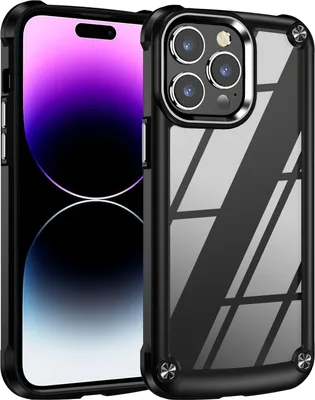 Image de Coque pour iPhone 15 Pro, Coque hybride transparente PC TPU bumper et antichoc noir