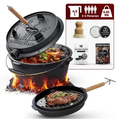 Produktbild von GUSSKÖNIG Dutch Oven Topf mit Füßen 4,5L+Pflegepaste