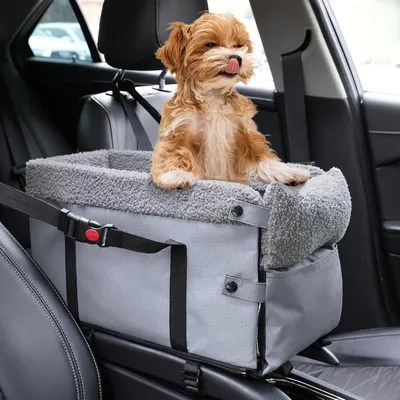 Productafbeelding van Autostoel voor honden, middenconsole, geschikt voor kleine honden tot 9 kg, grijs, 45,7 x 25,4 x 22,9 cm