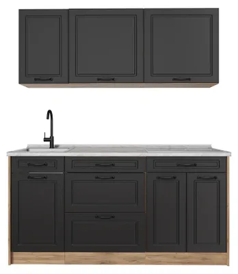 Immagine prodotto di Cucina monoblocco Vicco R-Line Antracite country/Rovere dorato 160 cm piano di lavoro Marmo, Model 67732