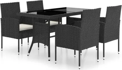 Produktbild von vidaXL 5-tlg. Garten-Essgruppe Poly Rattan Schwarz