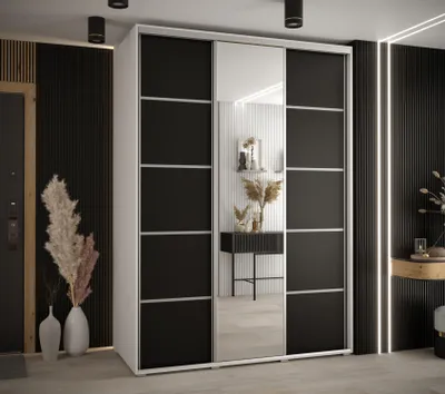 Produktbild von Kleiderschrank YVONA 5 – 170/60 cm, weiß/schwarz/silber