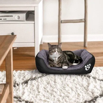 Image de Coussin moelleux pour chat, panier gris pour chien, couchage douillet