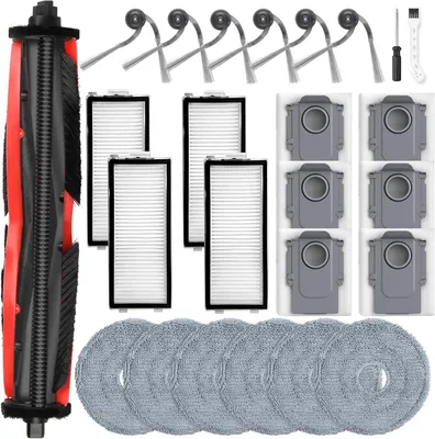 Produktbild von 25 Stück Zubehör für Roborock Saros Z70 Saugroboter, 1 TriCut Hauptbürsten 6 Staubbeuteln 6 Wischtücher 4 HEPA Filter 6 Seitenbürsten 1 Reinigungsbürste 1 Schraubendreher