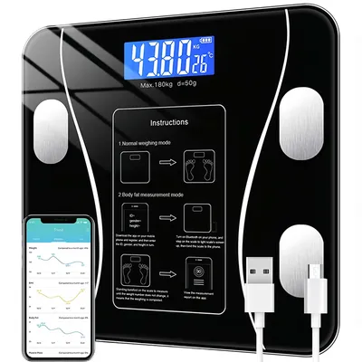 Produktbild von Personenwaage Digital, Körperfettwaage, mit BMI-Messung und automatischer Kalibrierung, LCD Display, Intelligente Körper waage