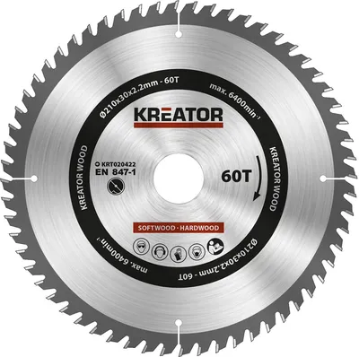 Produktbild von Kreator 210x30x2.2 Mm 60t Kreissägeblatt Für Holz Silber Silber One Size
