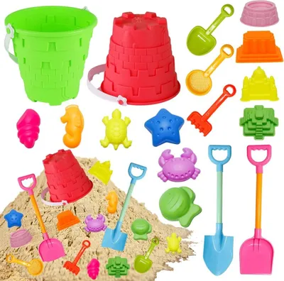 Produktbild von 17 tlg Sandspielzeug für Kinder, Kinder Strandspielzeug Strand Eimer, Sand Form, Sand Schaufel, Harke, Sand Sieb Schaufel, Sand Schloss Spielzeug
