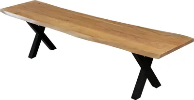Produktbild von Sitzbank Baumkante 200 cm natur massiv Akazie X-Gestell schwarz Quintus