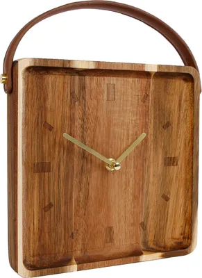 Produktbild von Holz Uhr zum hinstellen oder hängen mit dekorativem Tragegriff - Größe ca. 22x22 cm (groß)