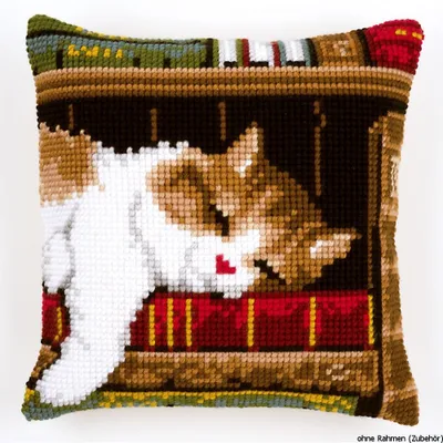 Produktbild von Vervaco Kreuzstichkissen "Schlafende Katze", Stickbild vorgezeichnet